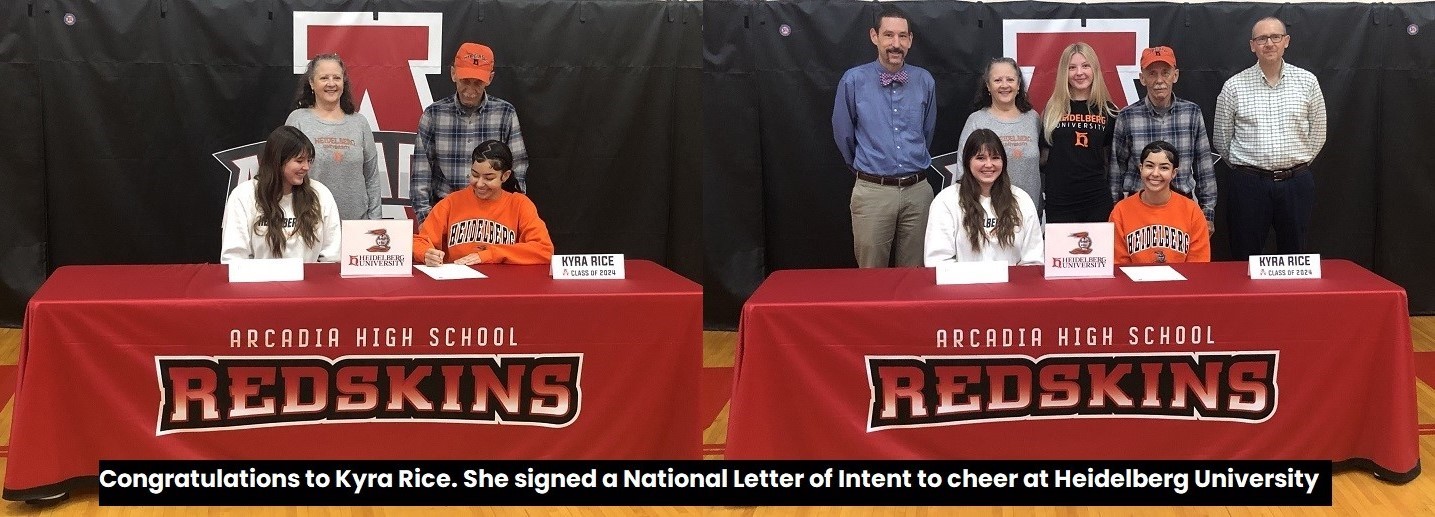 Kyra Rice signing a National Letter of Intent to cheer at Heidelberg University